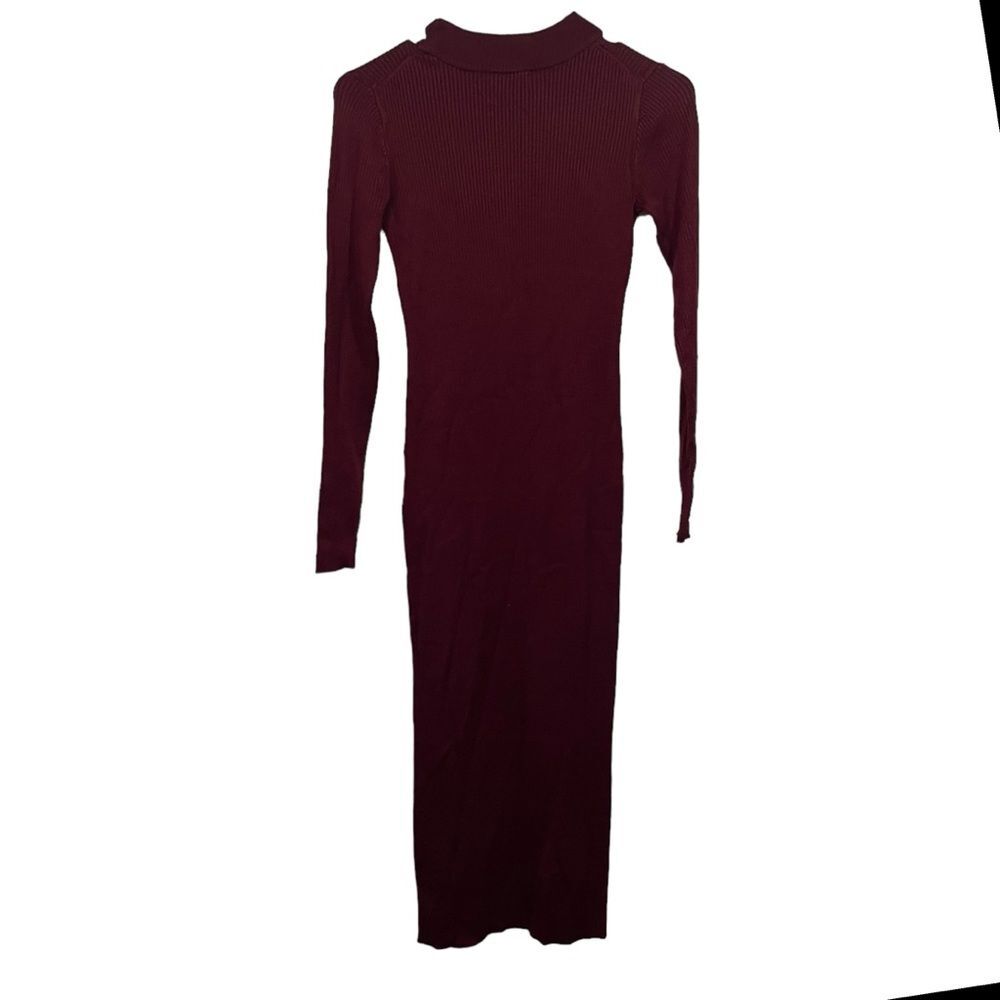 J. Crew Maroon Seam Structured Ribbed Mock Neck Maxi Long Sleeve Sweater Dress - Picture 2 of 5